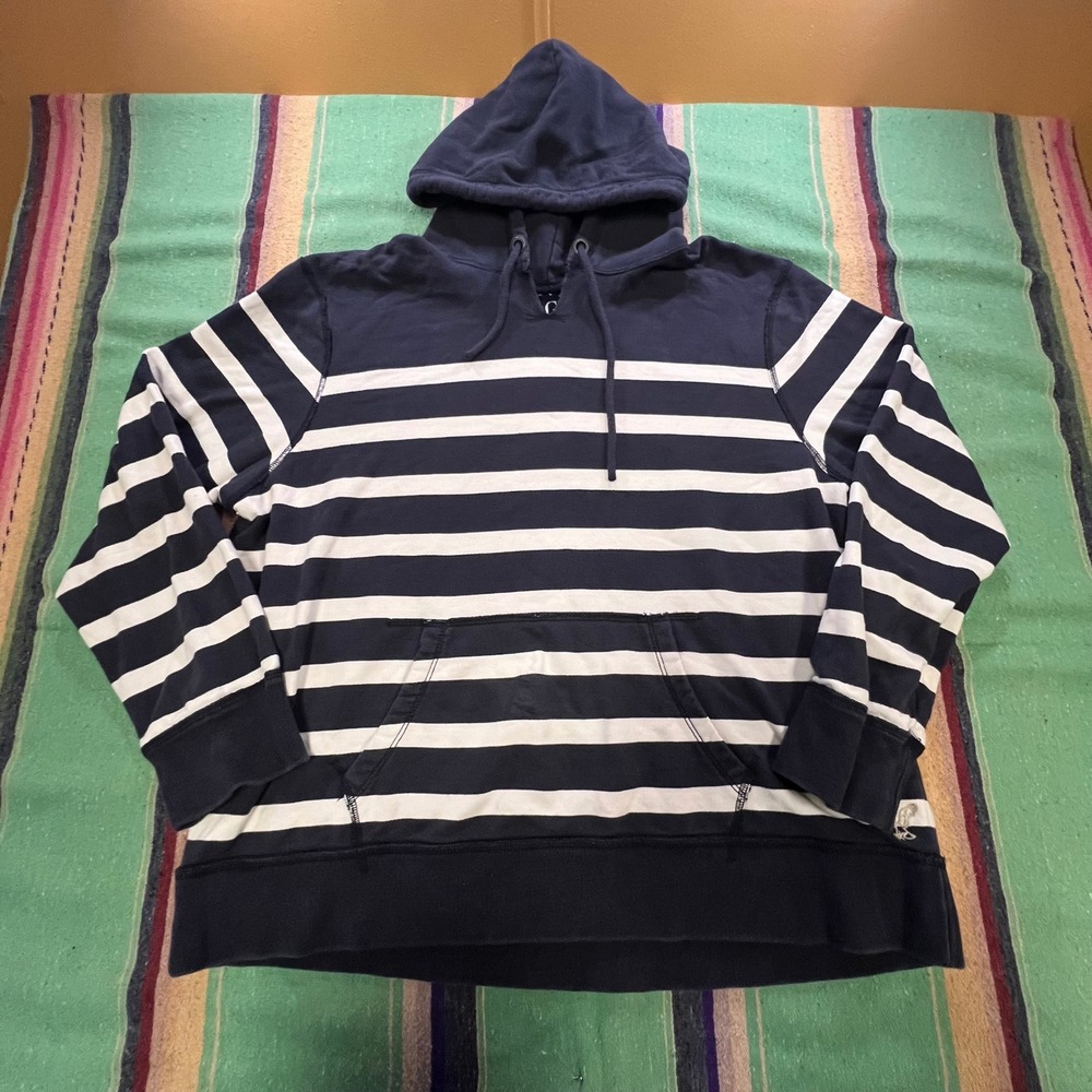 American Eagle Hoodie Mens XXL Navy Blue White Striped Pullover Sweatshirt
